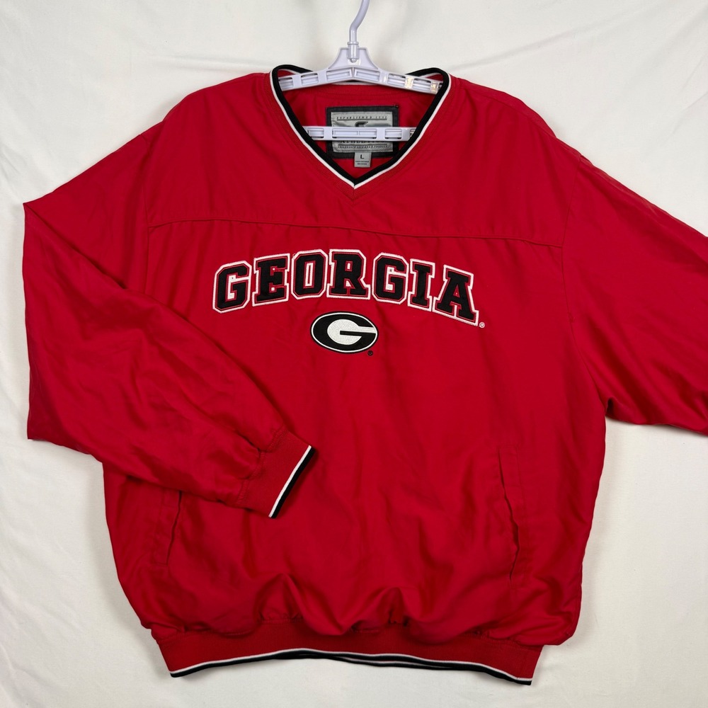 Colosseum Georgia Bulldogs V-Neck Windshirt Pullover Red Mens Large RN114166